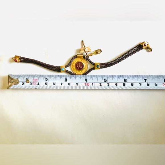 Brown rope & gold tone real silver bracelet with semi-precious stones dragonfly - Picture 11 of 11